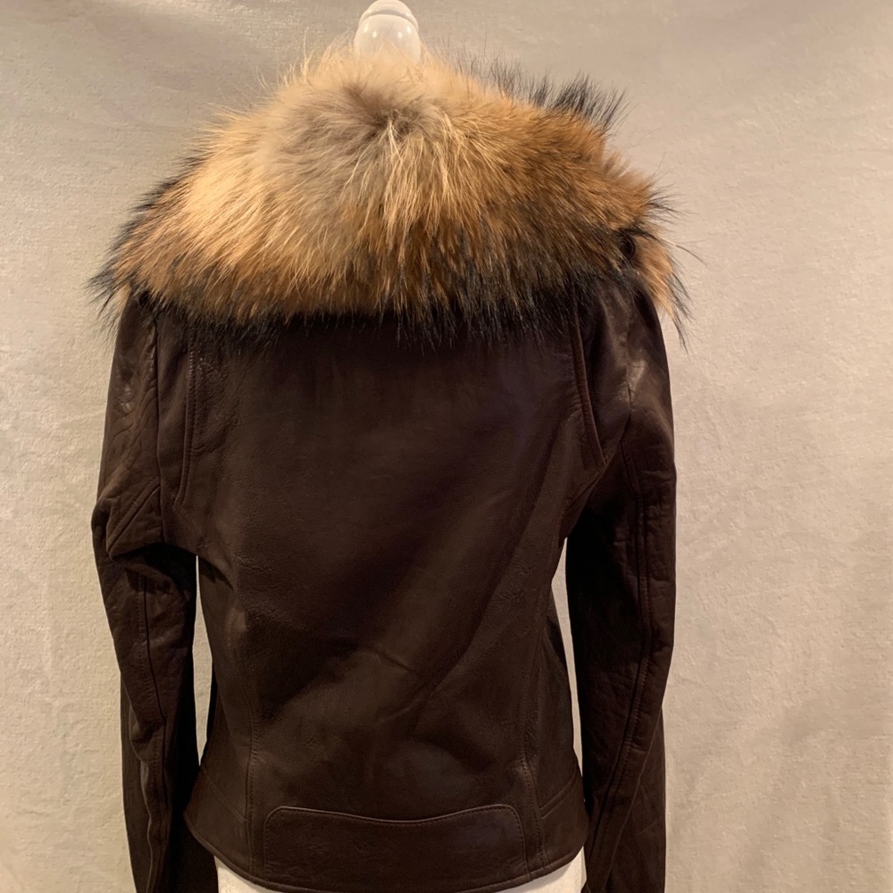 Jacket, leather, NWT, leather moto jacket. Removable fur collar - Picture 7 of 15